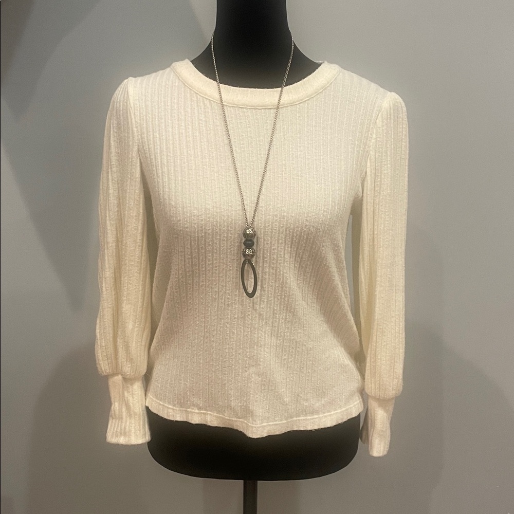 Cream Ribbed Long Sleeve Top by  madewell size 
xs